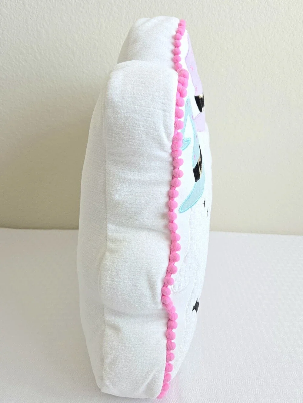 Halloween Decor Pillow SPOOKY Wizard Ghosts Pink Pom Pom Trim